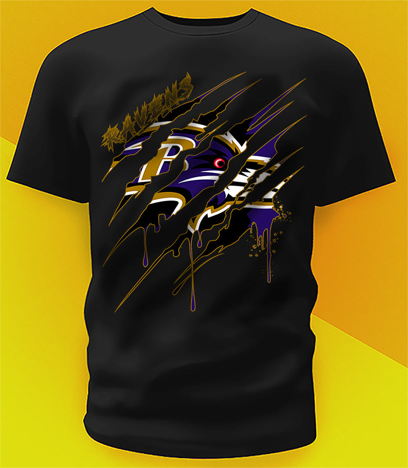 Baltimore Ravens Ripped Claw Design Tee on black shirt