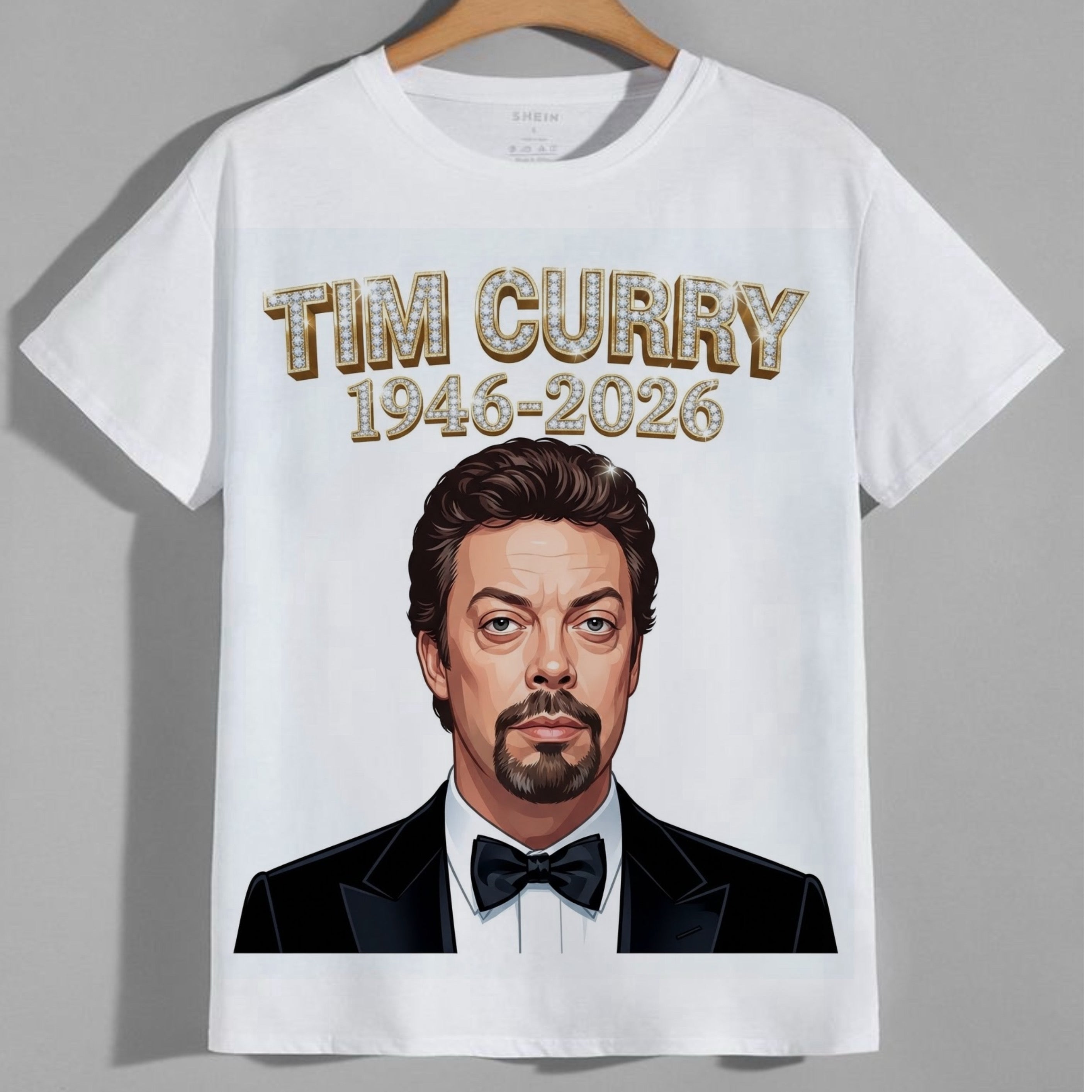 Tim Curry 1946-2026 tuxedo portrait tribute graphic tee