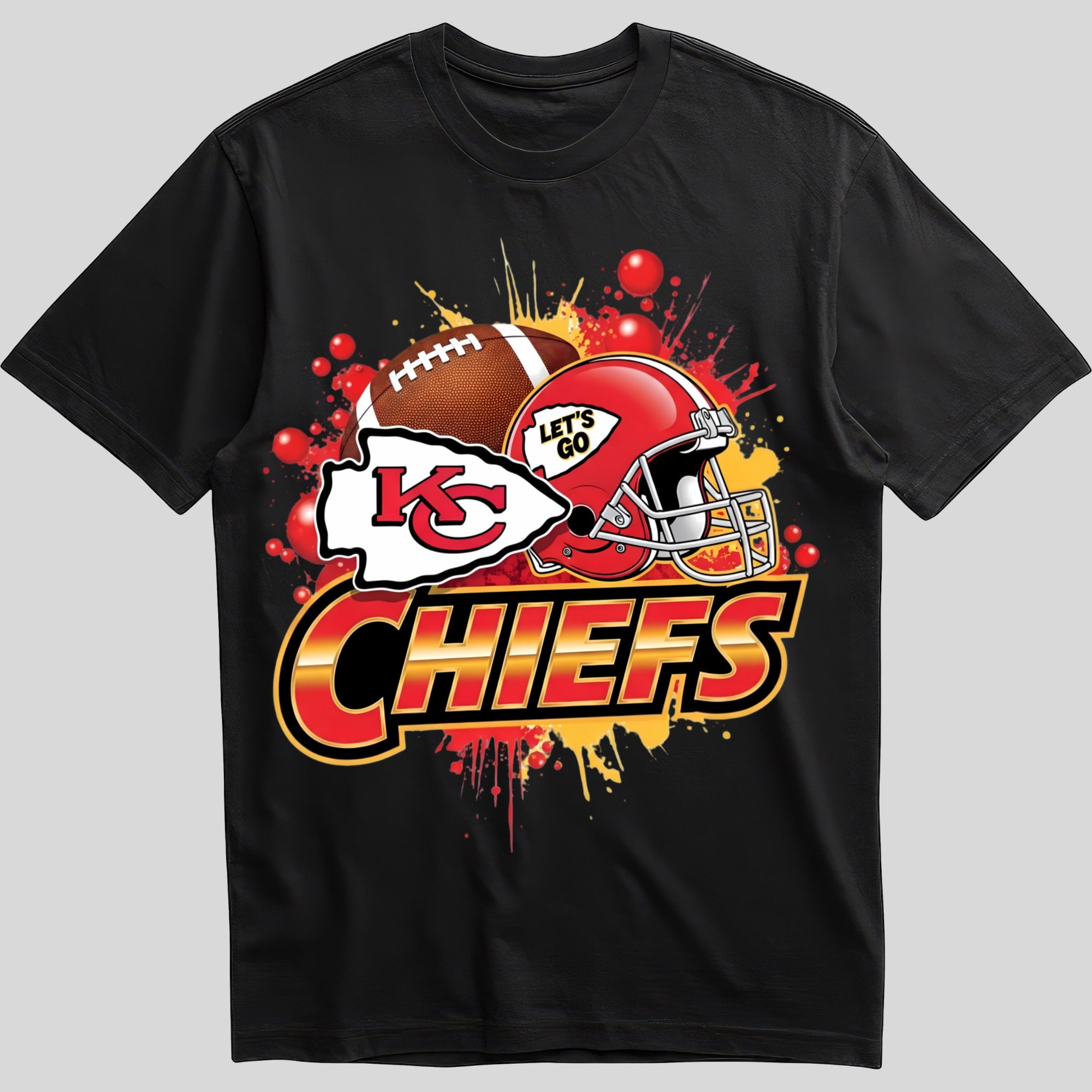 Kansas City Chiefs splash design graphic tee on black shirt
