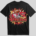 San Francisco 49ers splash design graphic tee on black shirt