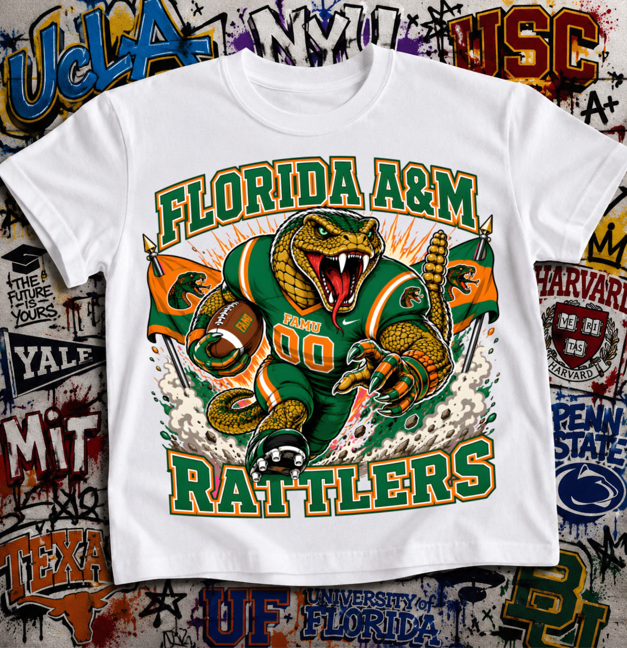 Florida A&M Rattlers Football Shirt - Rattlesnake mascot in FAMU football gear