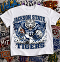 Jackson State Tigers Football Shirt - White tiger mascot in JSU football gear