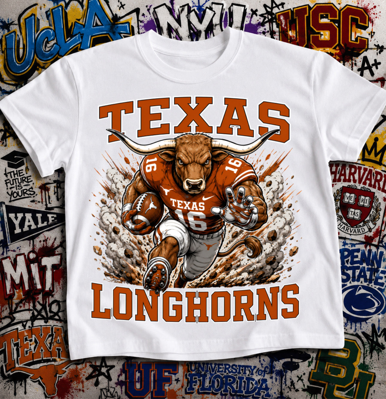 Texas Longhorns Football Shirt - Bevo the Longhorn mascot in Texas football gear