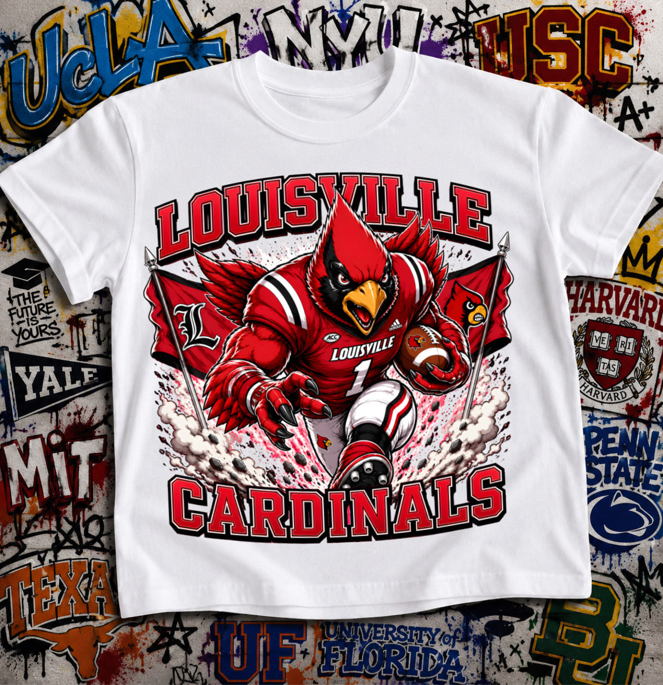 Louisville Cardinals Football Shirt - Cardinal bird mascot in Louisville football gear