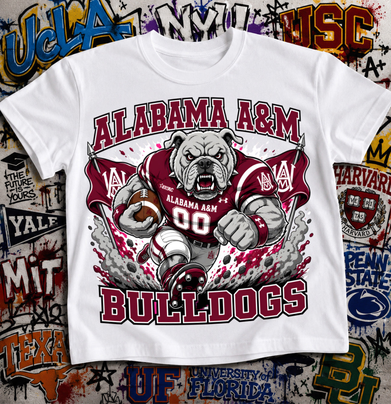 Alabama A&M Bulldogs Football Shirt - Bulldog mascot in Alabama A&M football gear