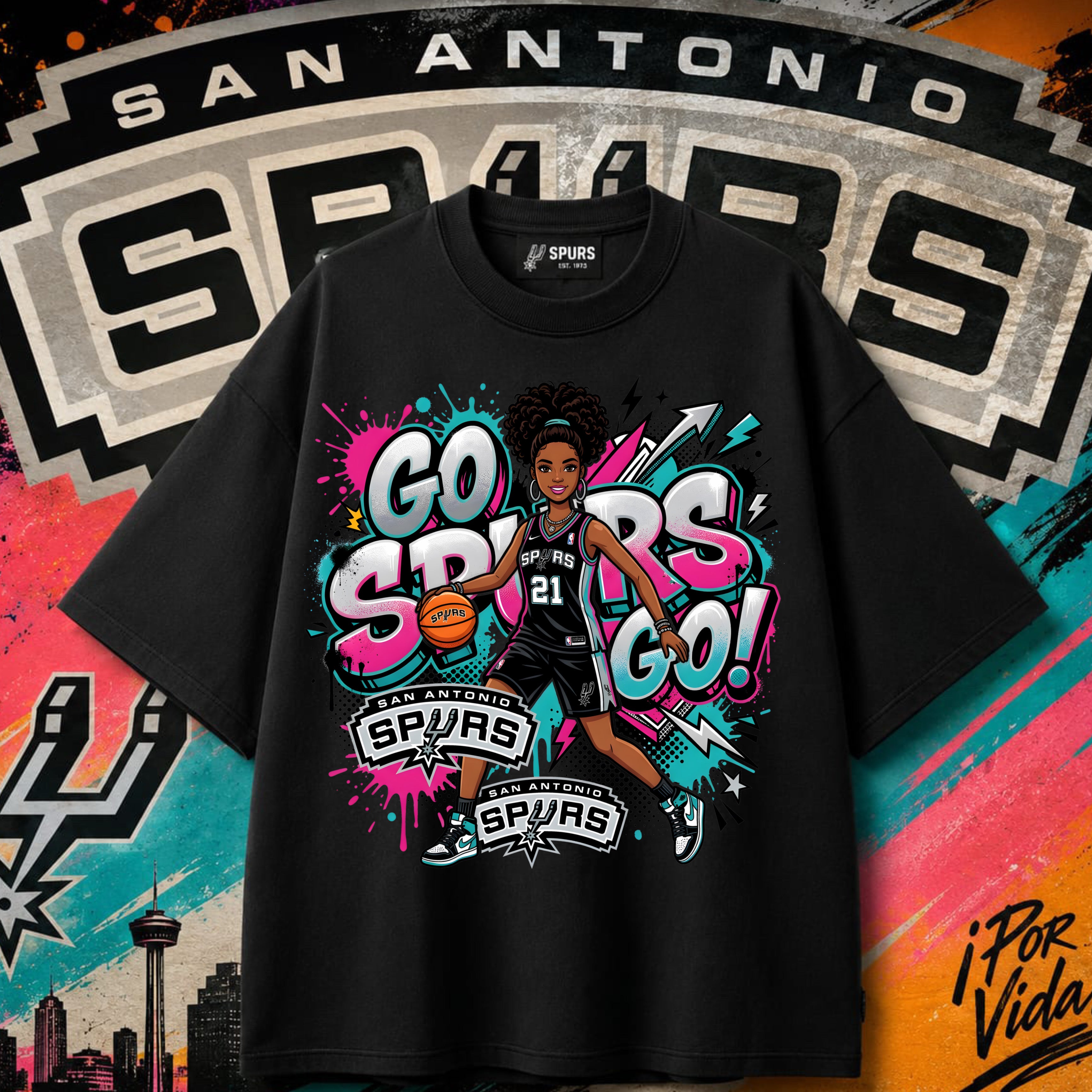 Go Spurs Go – Fiesta Colors Graffiti Tee