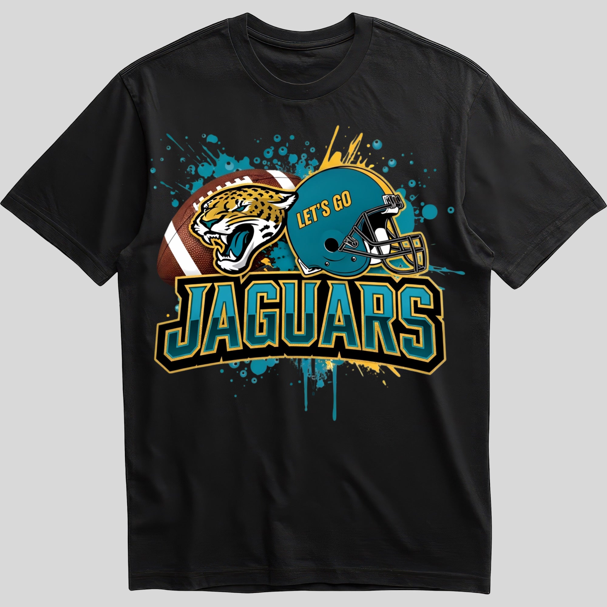 Jacksonville Jaguars splash design graphic tee on black shirt