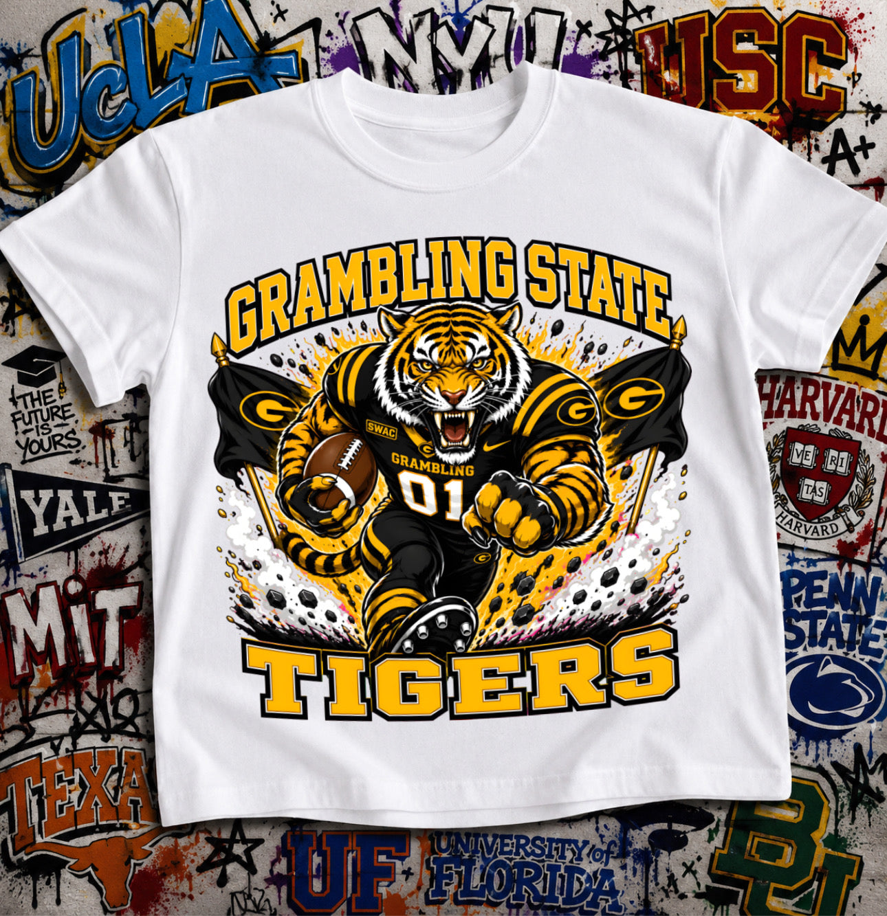 Grambling State Tigers Football Shirt - Tiger mascot in Grambling State football gear