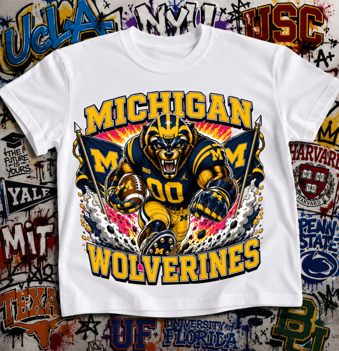 Michigan Wolverines Football Shirt - Wolverine mascot in Michigan football gear