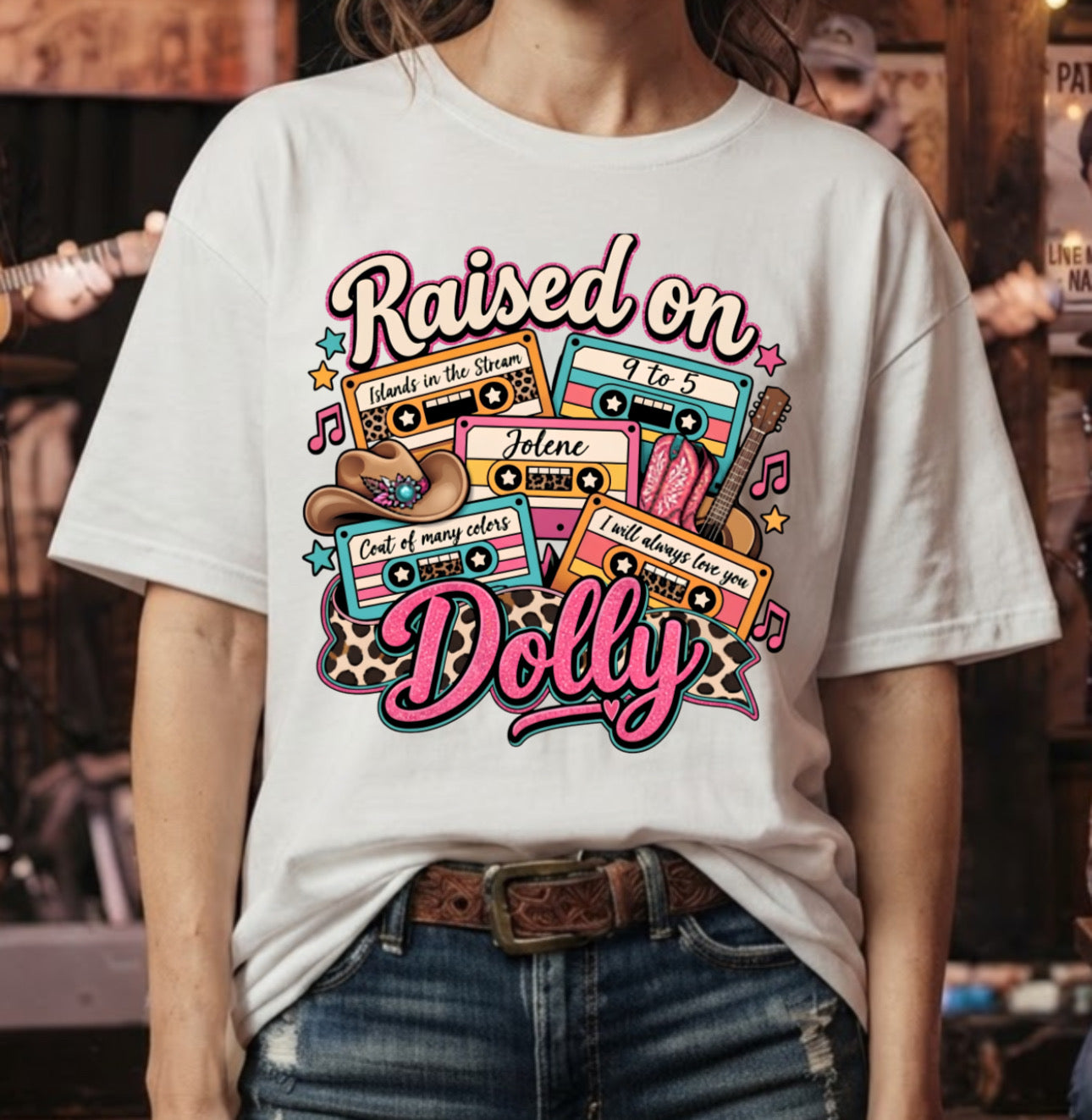 Dolly Parton Raised on Dolly Cassette Tapes T-Shirt with greatest hits