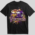 Minnesota Vikings splash design graphic tee on black shirt
