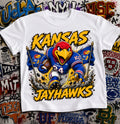 Kansas Jayhawks Football Shirt - Big Jay mascot in Kansas football gear