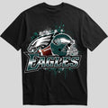 Philadelphia Eagles splash design graphic tee on black shirt