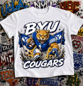 BYU Cougars Football Shirt - Cosmo the Cougar mascot in BYU football gear