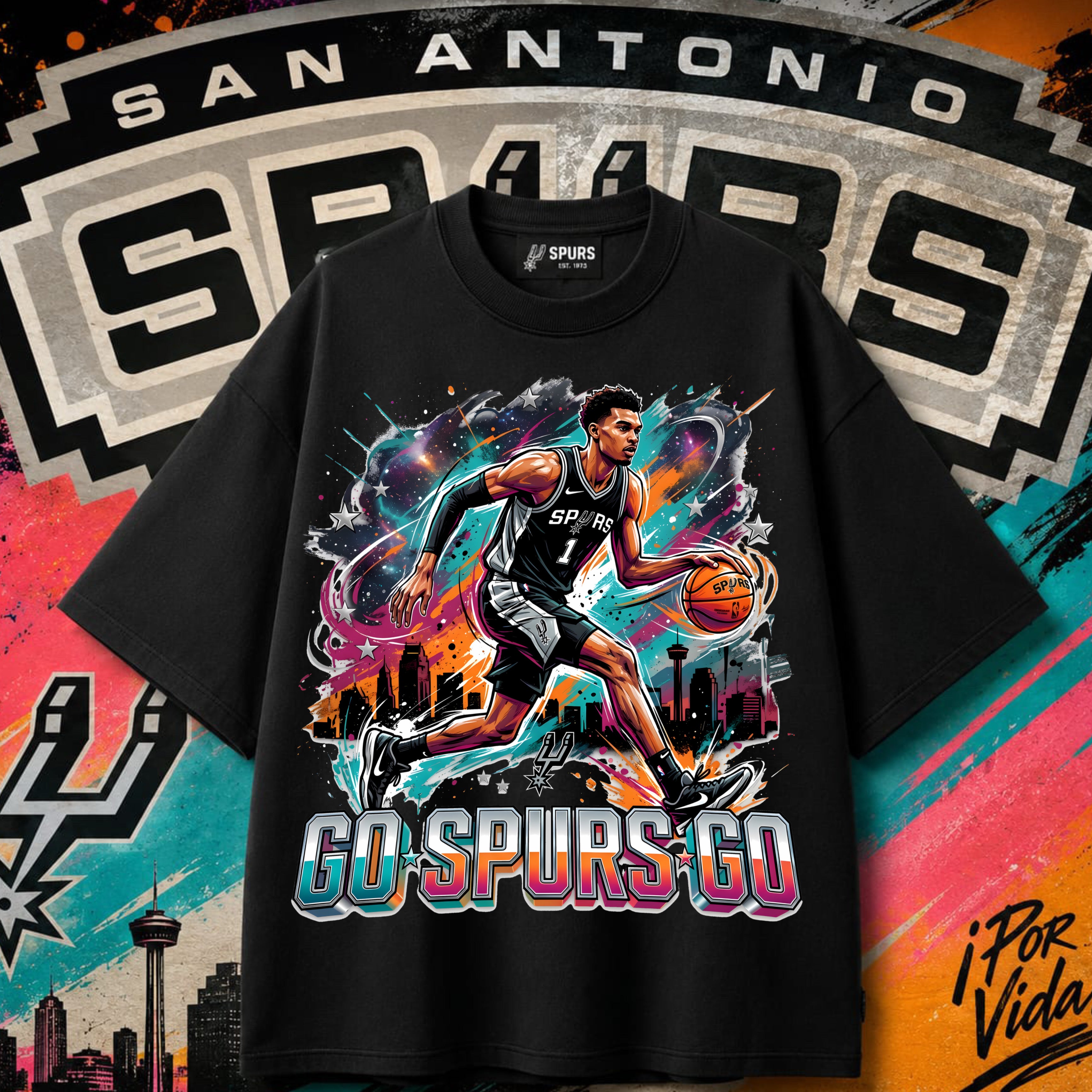 Go Spurs Go – Splatter Art Tee