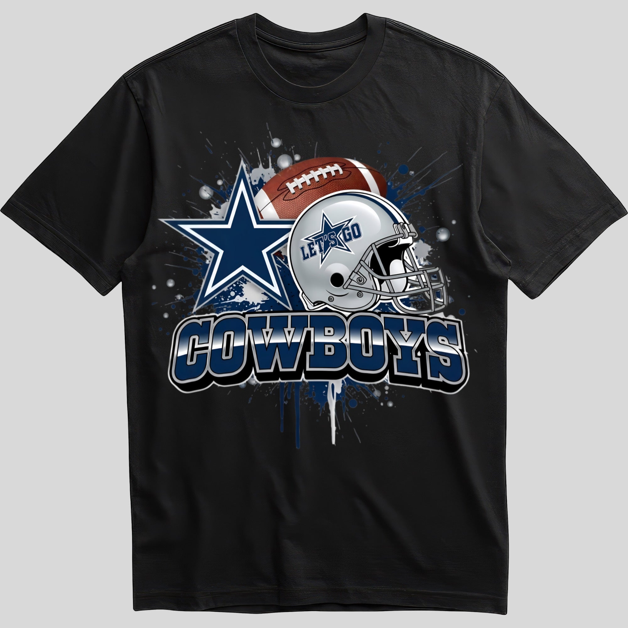 Dallas Cowboys splash design graphic tee on black shirt