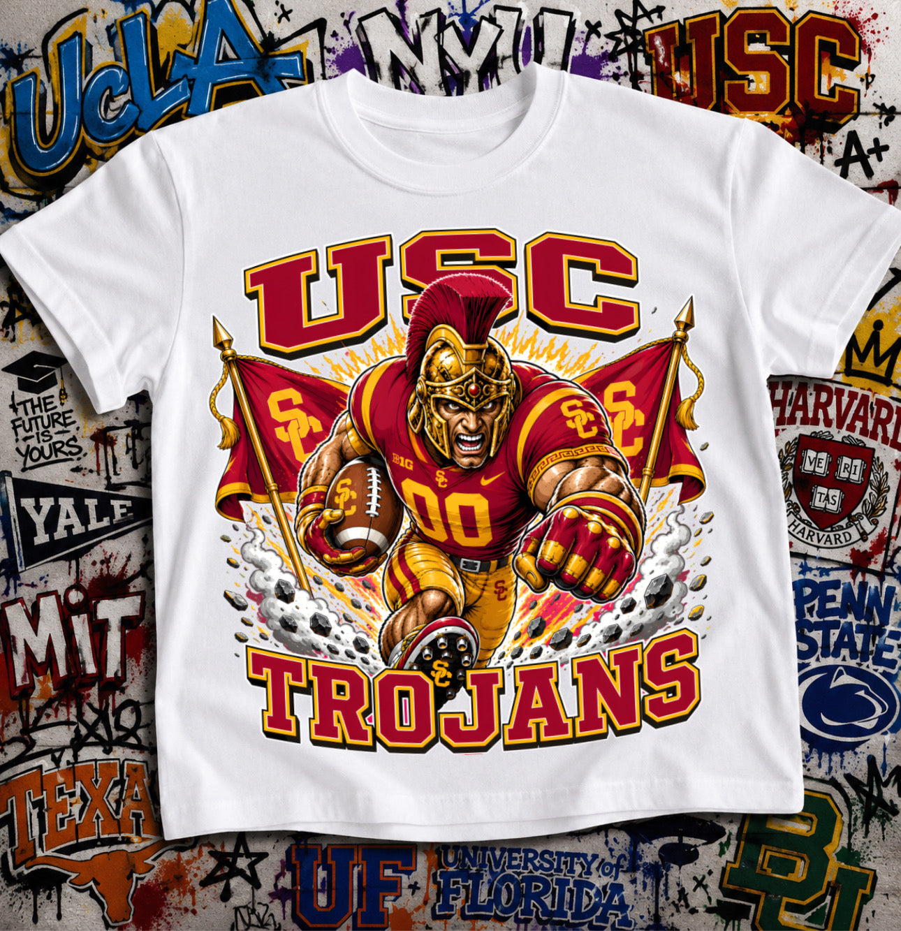 USC Trojans Football Shirt - Tommy Trojan mascot in USC football gear