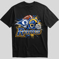 Los Angeles Rams splash design graphic tee on black shirt