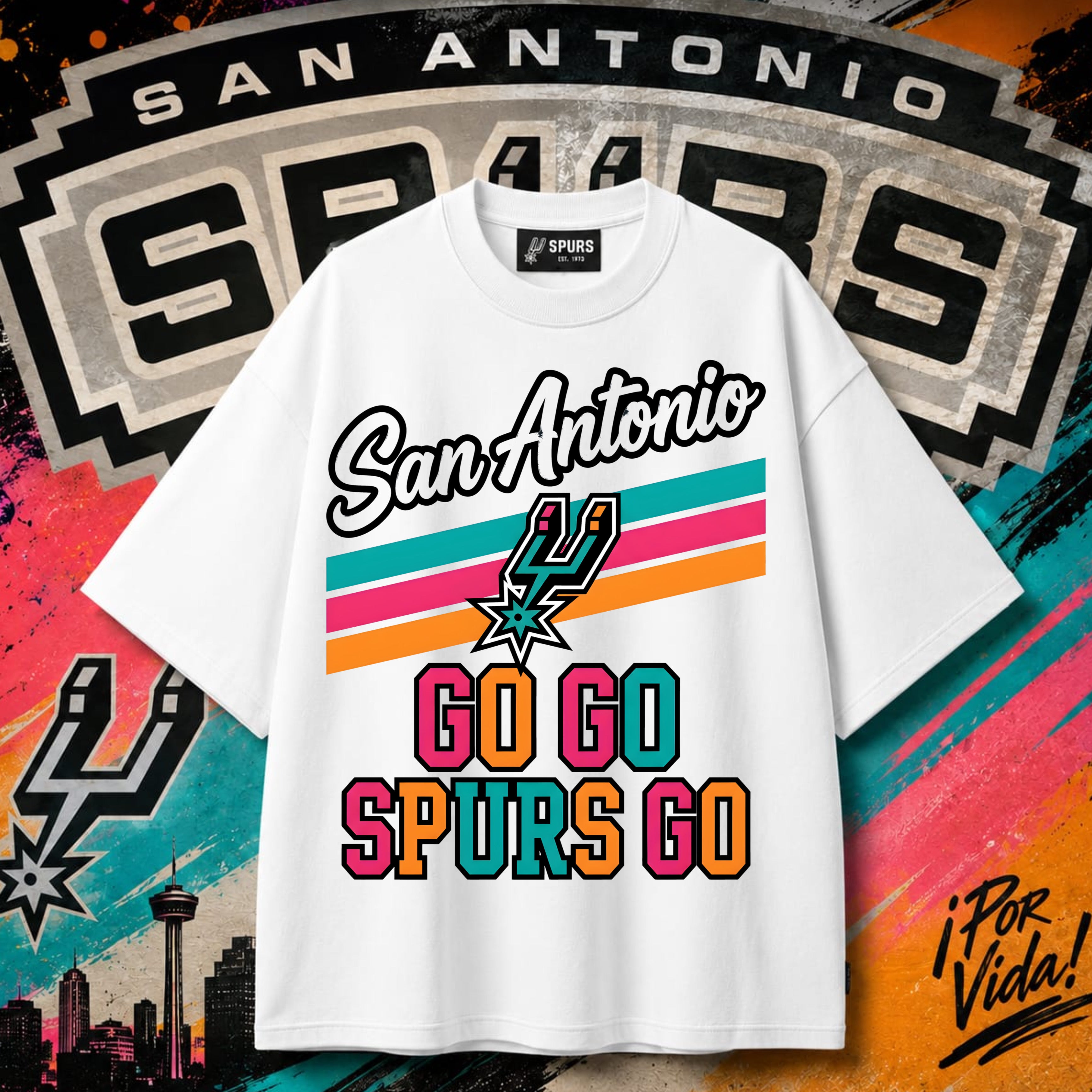 San Antonio Go Go Spurs Go – Retro Stripe Tee