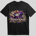 Baltimore Ravens splash design graphic tee on black shirt