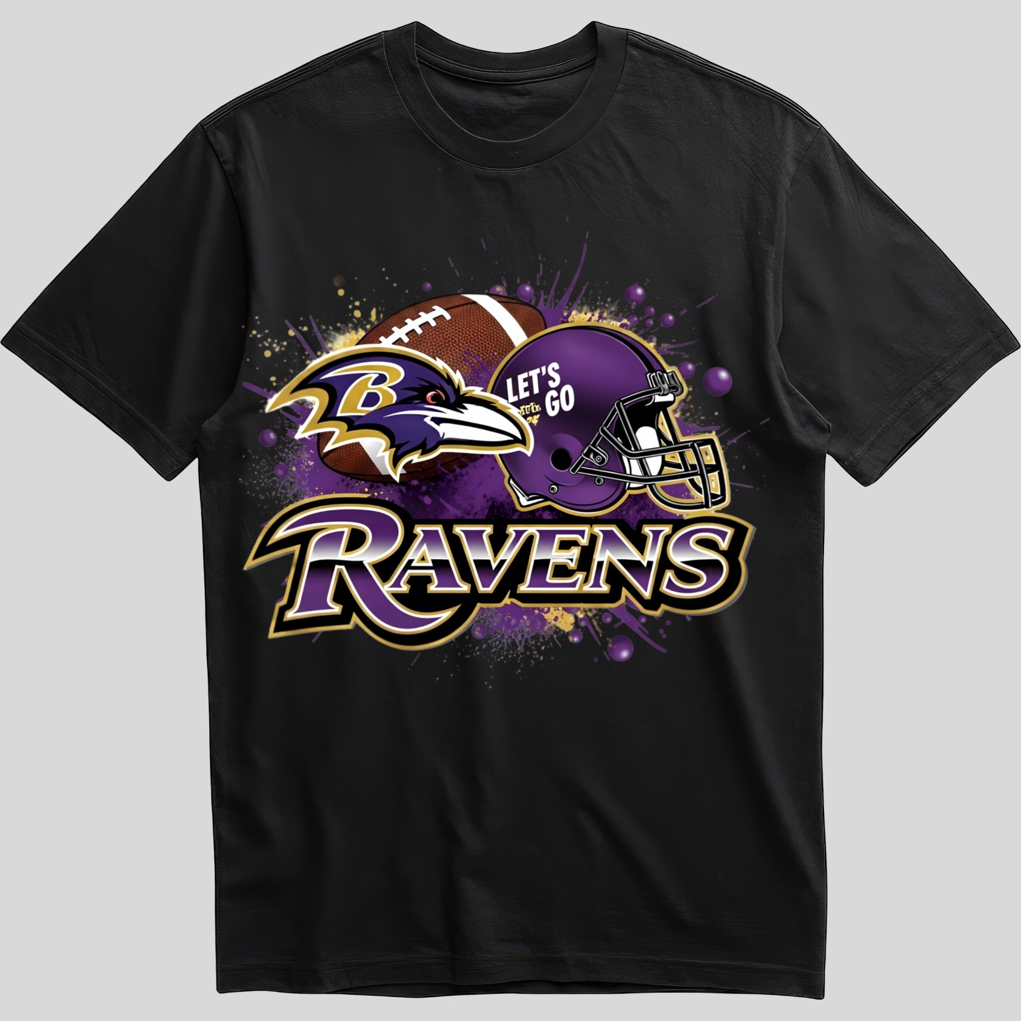 Baltimore Ravens splash design graphic tee on black shirt