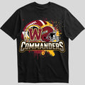 Washington Commanders splash design graphic tee on black shirt