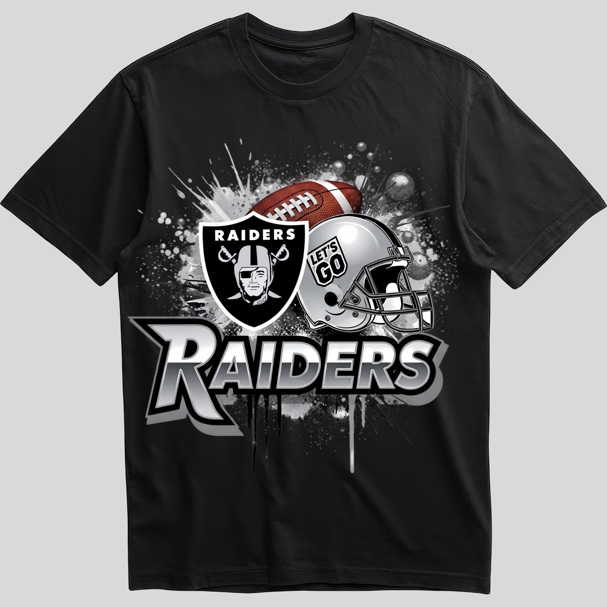 Las Vegas Raiders splash design graphic tee on black shirt