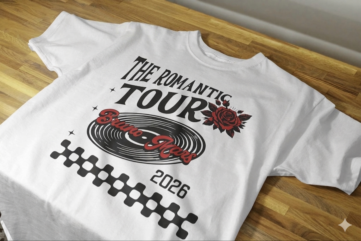 Bruno Mars The Romantic Tour – Vinyl Record Tee 114 (White)