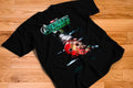 Avengers Doomsday destroyed Iron Man helmet graphic tee on black shirt