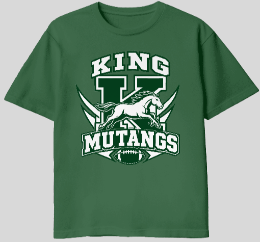 King Mustangs Helmet Tee - forest green graphic tee with football helmet and K logo