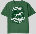 King Mustangs Texas Crown Tee - forest green tee with Texas silhouette, crown, and leaping mustang