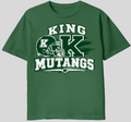 King Mustangs Varsity Crest Tee - forest green tee with varsity letter crest and rearing mustang