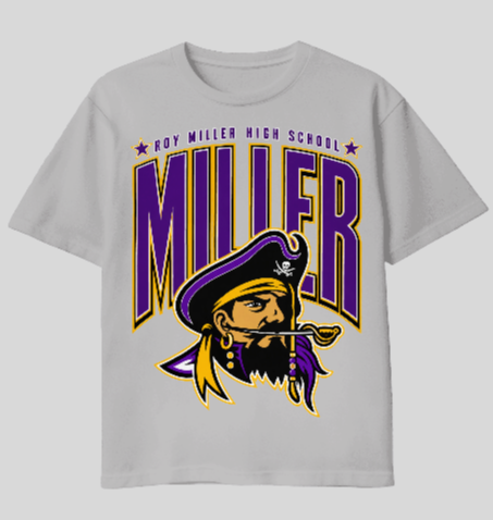 Roy Miller High School Buccaneers football graphic tee in grey