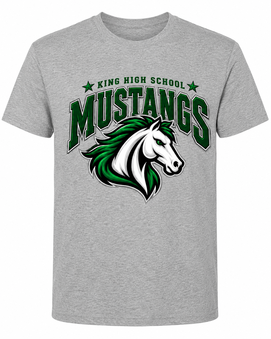King High School Mustangs football graphic tee in heather grey
